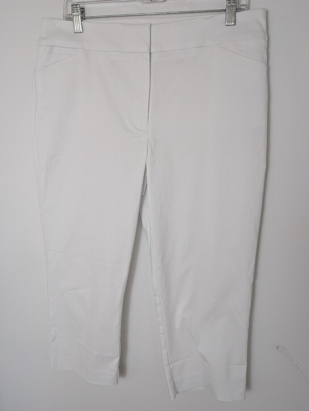 New Attyre Stretch Capri Pants Sz 14 Petite White Flat Front Mid-Rise Inseam 20"